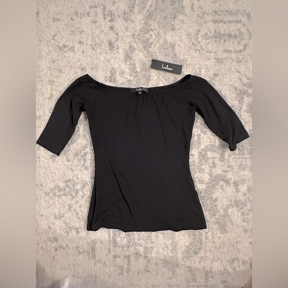 Lulu’s Off-The-Shoulder Black Long Sleeve Top, Small